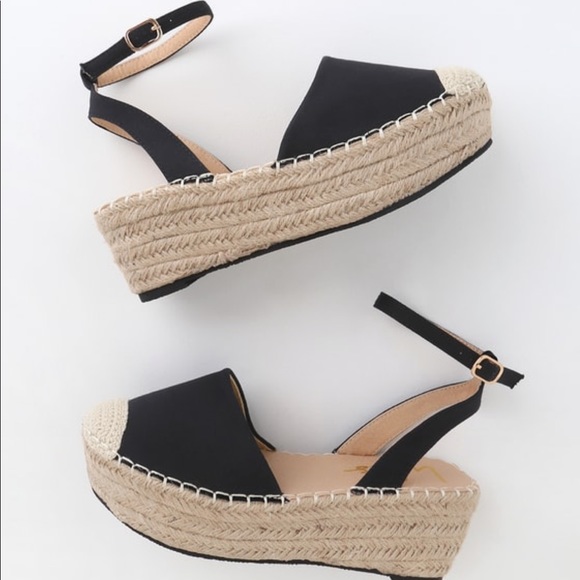 Lulus Shoes - Lulus Black Platform Espadrille Sandals NEW